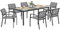 Outsunny Sitzgruppe 7 TLG. Essgruppe für 6 Personen Esstisch mit 6 Stapelbare Stühle, Esszimmergruppe Küchentisch-Set mit Stahlgestell Balkonmöbel Gartenmöbel für Terrasse, Balkon Grau