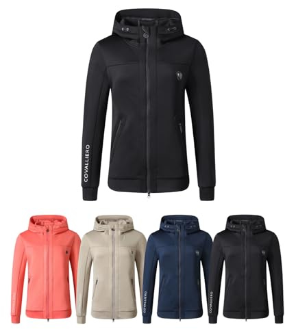 Covalliero - Damen Hoodyjacke – Zipper Hoodie mit Kapuze – Kapuzenjacke mit Reißverschluss – Taillierte Sweatjacke mit 2 Taschen – Reitbekleidung in Schwarz – Größe S