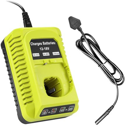 P117 Chargeur de batterie de rechange compatible avec Ryobi 12 V-18 V Li-ion et Ni-Cad Ni-Mh, indicateur intelligent sensible