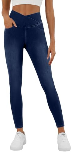 COPYLEAF Stretchy Jeans for Women Trendy Butt Lifting Jeggings with Pockets (Dark Wash, XL)