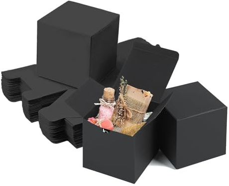 15 Stück Karton Geschenkboxen Schwarz, Geschenkboxen Kraftpapier, 15 x 15 x 15 cm Pappschachteln mit Deckel, Geschenkbox Quadratisch, Geeignet für Geburtstagsgeschenke, Wiederverwendbar