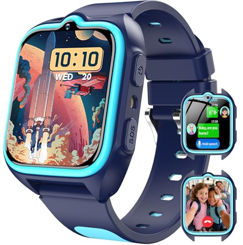 Blackview Smartwatch für Kinder, mit 1,75'' HD-Farb-Touchscreen, GPS, SOS Notruf, 4G Telefonanruf, Videoanrufe, Sprachchat, SMS, Schulmodus, Wecker, LED-Taschenlampe, Puzzlespiel, Kinderuhr, Blau