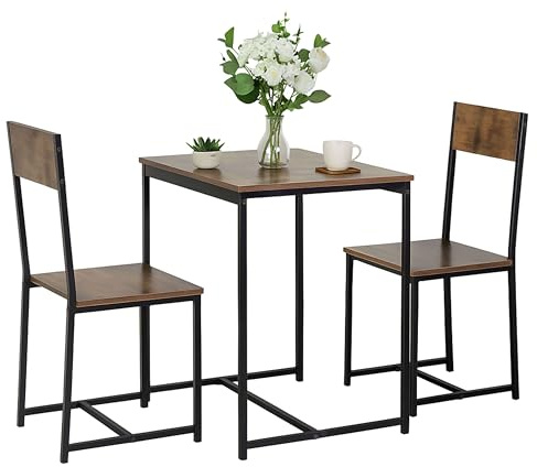 Miroytengo Juego de Mesa Fija con 2 Sillas, Pack Mesa + 2 Sillas, Muebles de Cocina Jess Roble Cambrian y Negro 80x77x50 cm
