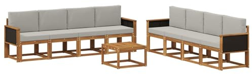vidaXL Outdoor-Sofagarnitur mit Kissen 7 pcs Natürlich und Hellgrau, Moderner Garten-Sofaset, stilvolle Sitzgelegenheit, Akazie Holz Möbel, bequemer Lounge, wetterfest