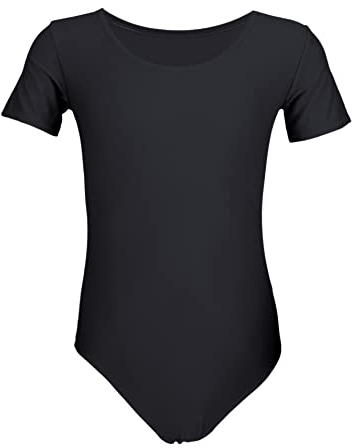 Aquarti Mädchen Gymnastikanzug Kurzarm Ballett Trikot, Farbe: Schwarz, Größe: 134