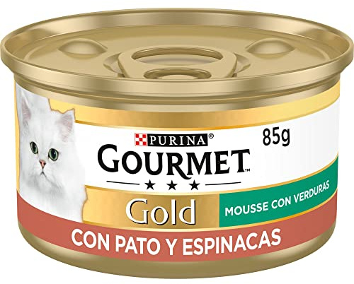 GOURMET Gold Mousse, Comida Húmeda para Gato Adulto, Mousse de Pato con Espinacas, Pack de 24 Latas de 85 g