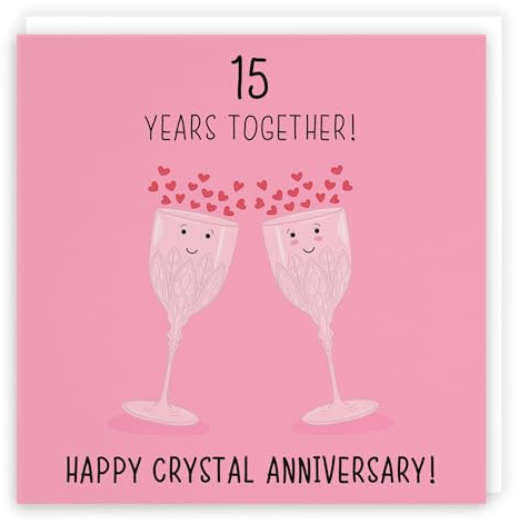 Hunts England - 15th Wedding Anniversary Card - Crystal Anniversary - Iconic Collection - For Him, Her, Couples - Fun Cute Anniversary Card