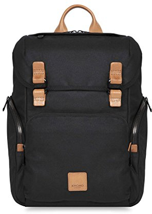 Knomo 159-401-WBC Livefree Rucksack mit gepolsterte Fächer für 15 Zoll Notebooks und Tablets, aus gewachstem Tuch aus pflanzlich gegerbtem Leder | Schwarz