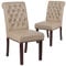 Flash Furniture Ensemble de 2 chaises Parsons Souples en Cuir Beige de la série Hercules de avec Dossier enroulé, Garniture décorative à Clous et Finition en Noyer