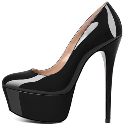 Eldof Womens High Heel Platform Pumps Round Toe Sky High Stilettoes 6 Party Dress Platform Black US 9