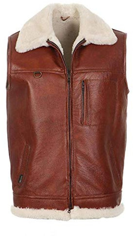 Hollert Herren Lammfellweste FIRMINIUS MIT Kragen Cognac 100% Merino Schaffell Größe L