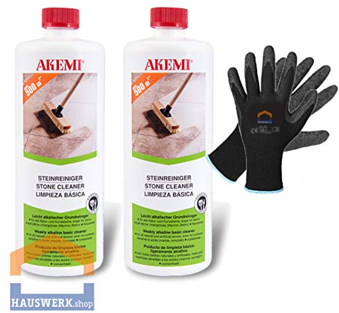 Hauswerk.shop Akemi Steinreiniger 2 x 1 Liter + Arbeitshandschuhe