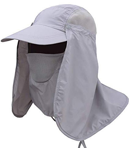 Dricar Sonnenhut mit UV Schutz, Unisex Faltbar Wanderhut Gartenhut Boonie Fischerhut Wasserdicht Outdoor Sonnenschutz Cap mit Abnehmbarer Maske und Nackenschutz Schnell Trocken (Hellgrau)