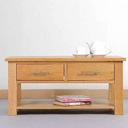 Aurotrice 100% Pure OAK Coffee Table Storage 2 Drawers Shelf with Large Chest Wooden Tables (WT: 77LB)
