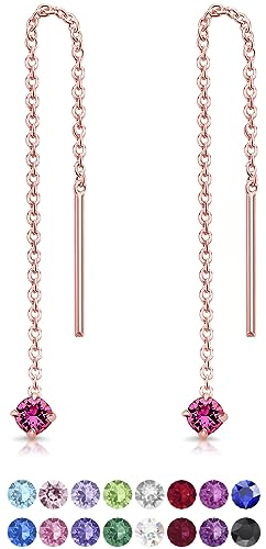 Orecchini Punto Luce Oro Rosa - Pendenti Argento 925 Placcati Oro Rosa 18K con Brillantini di Cristallo Rosa - Lunghi