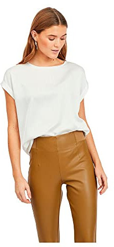 Vila Damen Viellette S/S Satin Top/Su Noos T-Shirt, Snow White, 34 EU