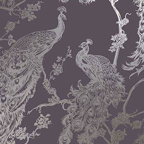 Holden Glistening Peacock Bird Feather Wallpaper Floral Leaf Trail Metallic Roll[Purple Plum Gold 12961]