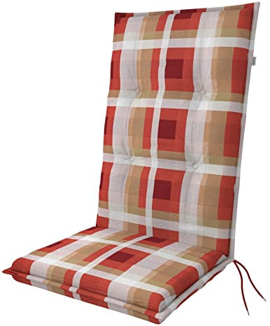 Doppler Hochlehner-Auflage 119x48x6 cm – Weiches Gartenstuhl-Polster mit Bindebändern | Design Rot | Bequeme Sitzauflage für Balkon, Terrasse & Garten