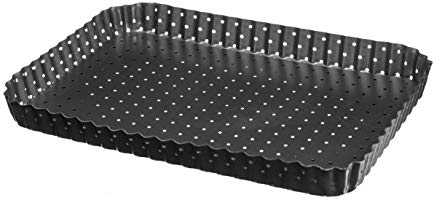 VITA PERFETTA 1 x Moule à Tarte Perforé, Moule à Quiche, Moule à Gâteau Rectangulaire, Revêtement Anti adhésif, Fond Amovible (31 x 21 cm) Noir