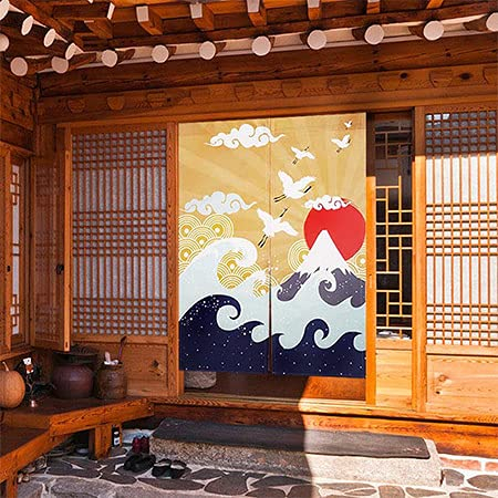 CoolChange Japanischer Türvorhang | 80x130cm | Inkl. Spannstange | Tür Noren aus Stoff | Motiv: Ukiyo-e