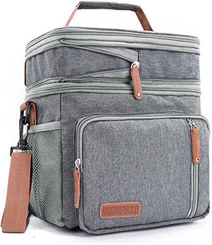 KADUNDI Lunchtasche für Herren und Damen, erweiterbar, isoliert, Kühltasche, Doppelfach, wasserdicht, auslaufsicher, Kühltasche mit Schultergurt, große Kapazität für Büro, Schule, Picknick (grau)