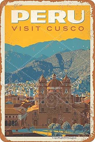 Hongxin Peru Visit Cuaco Blechschild Dekoschild Retro Poster Metall Plakat Vintage Türschilder Deko Schild Blech Kunst Schilder Hof Bar Cafe Geschenk 20X30cm