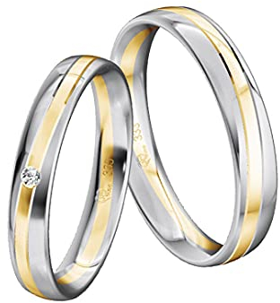 JC Trauringe Gold 333 Paarpreis Poliert I Traumhafte Eheringe I Einzigartige Partnerringe Gelbgold mit Gravur in edler Schatulle I 2 Hochzeitsringe Herrenring & Damenring mit Stein I ICT10