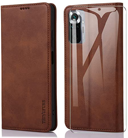 THIYUFUNS Coque pour Xiaomi Redmi Note 11 Pro avec Verre Trempé Protection écran,Housse Cuir PU Portefeuille Magnétique pour Xiaomi Redmi Note 11 Pro - Brun
