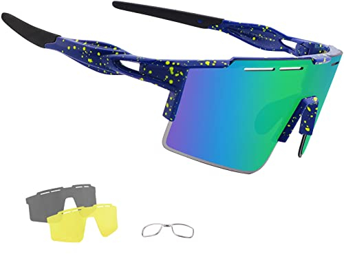 OULIQI Fahrradbrille Polarisierte Sonnenbrille, Sportbrillen Herren Damen TR90 Unbreakable mtb,UV400 Schutzbrille Sportbrille Schnelle brille mit 3 Wechselgläser für Radfahren Laufen Golf Baseball