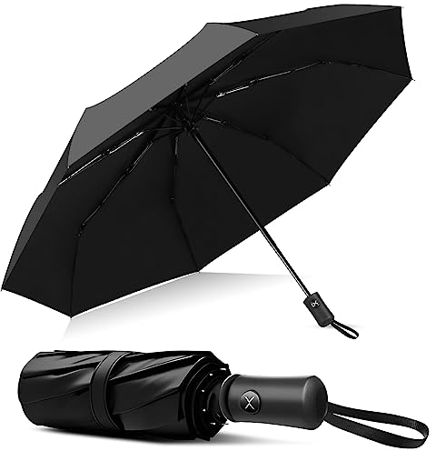 XIXVON Paraguas SE (8 Varillas, Negro) | UPF 50+ 99% De ProteccióN UV, Liviano, AutomáTico, A Prueba De Viento, PortáTil | Paraguas Plegable Compacto