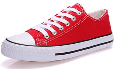 Womens Canvas Shoes Ladies Girls Trainers Plimsolls Lace Up Flat Pumps Sneakers (Red, Numeric_8)