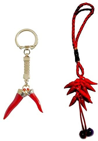 BLUSUPERSHOP 2 Schlüsselanhänger: 2 Hörner aus Kunststoff, 3 und 4 cm groß, italienisches Lucky Horn, + 1 Schlüsselanhänger Horn Chilischoten Horn Amulett Horn Amulett Horn Lucky Gobbo Scio