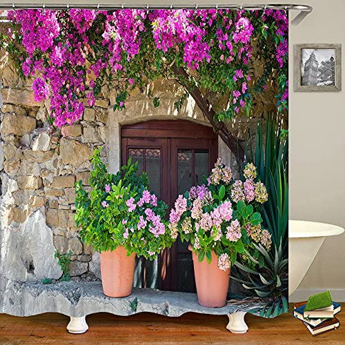 MMHJFANG Outdoor Shower Curtain Garden Decoration Flower Countryside Scenery Waterproof Bathroom Curtain with 12 Hooks (Mult 5, 71x71 Inch)