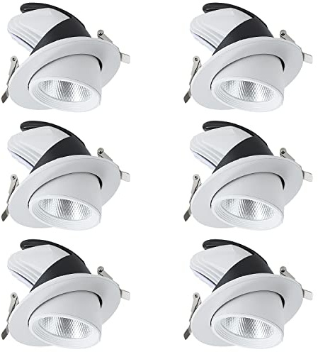 TPMAFF LED-Einbaustrahler, 12 W,20 W,30 W,35 W, CRI 90+ COB-LED-Deckeneinbaustrahler, um 70 ° nach Oben und unten verstellbar, um 360 ° schwenkbarer Einbaustrahler, 6 Stück