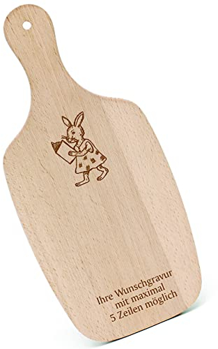 Chopping Board Breakfast Board Engraved Personalised Rabbit with Book with Handle 330 x 150 cm Wooden Kitchen Chopping Board