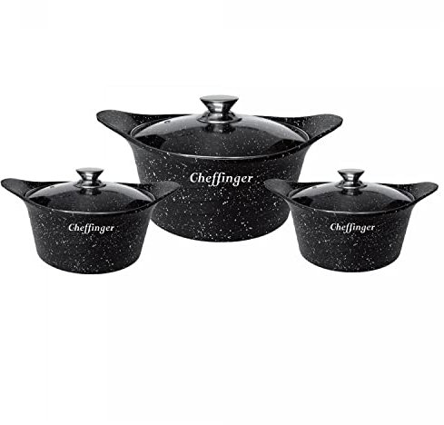 Cheffinger ASIA Aluminium Marble Saucepan Set, 20/24/28 cm, 6 Pieces
