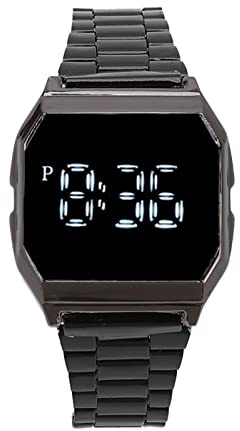 Montre de Sport, Montre Bracelet étanche à écran Tactile avec Chronomètre Lumineux, Compte à Rebours, Alarme, Bracelet Ultra Fin en Acier Inoxydable Tendance pour Homme, Montre(Le Noir)
