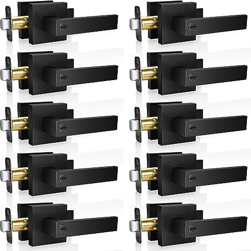 Onateel - 10 Pack Black Door Handles Modern Square Interior Door Handles Privacy Keyless Reversible Heavy Duty