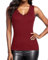 WOWENY Top / Camiseta de manga larga para mujer con encaje en V, cuello de pico, para mujer, Sin Mangas Rojo Oscuro, S