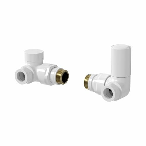 DuraTherm® Manual Corner Towel Radiator Valve Set, 15mm Central Heating Valves for Radiators, Round White