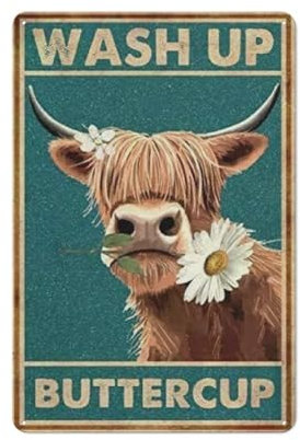 Yunking Metal Tin Vintage Sign Washed Buttercup Metal Poster Vintage Metal Tin Sign For Bathroom Wall Decor 6 X 8 Inches