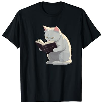 Gatto bianco sta leggendo un libro, leggendo gatto Maglietta