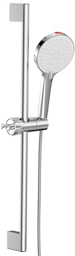 SREWOHS Kit di riser per doccia, in acciaio inox, 70 cm, φ 19 mm, con soffione doccia, tubo doccia da 160 cm, supporto per doccia, supporto per doccia regolabile, altezza per bagno