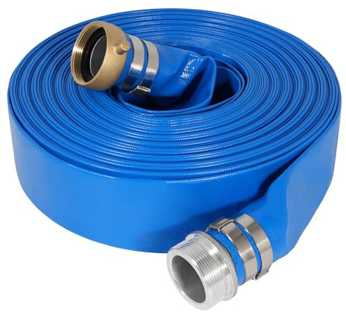 Tuyau de lavage à contre-courant de 3,8 cm x 15,2 m pour piscine, tuyau d'évacuation d'eau plat en PVC robuste, tuyau de vidange de piscine durable avec raccords à goupille en aluminium pour pompe et