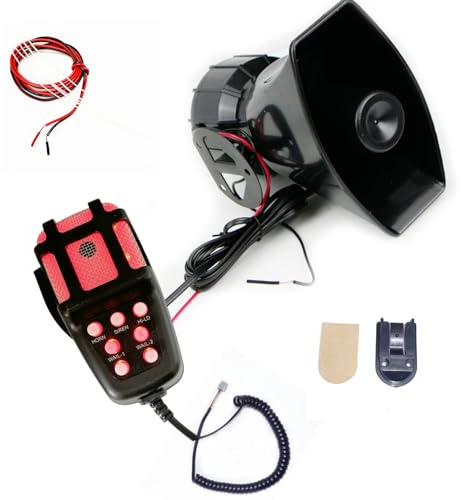 YIYIDA Auto Hupe LKW Hupe 12V Lufthorn Schiff Horn Air Horn 130db Alarmhorn 7-Töne Car Horn rotes Licht und schwarz Car Sirene Mit Mic PA Lautsprecher System Polizei Sirene für 12V Auto LKW etc