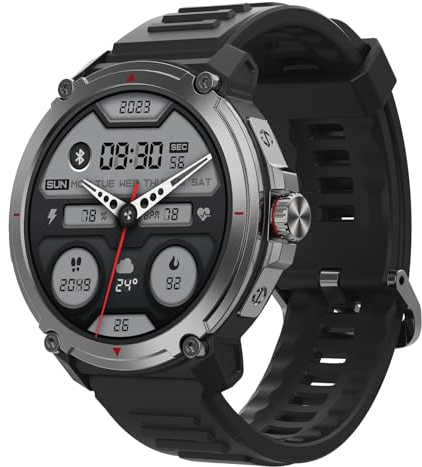 TOOBUR Smart Watch for Men Alexa Built-in, 46mm fitness watch, Answer/Make Calls, Heart Rate/Sleep/100 Sports/20m Waterproof, Smartwatch Compatible Android iOS
