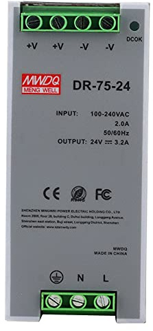 Fuente de Alimentación 24V 3A, DR-75-24 con Salida Estable, Bajo Consumo
