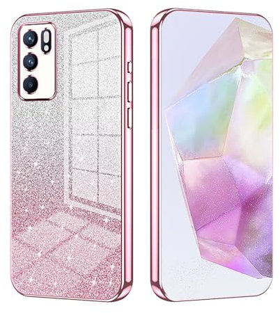 ILING Cover per OPPO Reno 6 5G (Reno6 5G), Ultrasottile Elegante Colore Sfumato Brillantini Carta Design Ragazza Custodia, Morbido TPU Antiurto Silicone Elettrolitico Case (Rosa)