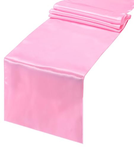 Sourcing Map Lot de 2 chemins de table en satin rose 30,5 x 274,3 cm (2,7 m) – Tissu lisse et romantique pour mariage, salle à manger, fête d'anniversaire