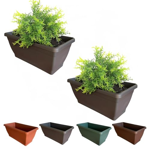 BROWN&GREEN Jardinera Exterior Grande con Plato - 60x19x18 cm - Antracita - Rectangular - Plástico - Floreira Exterior